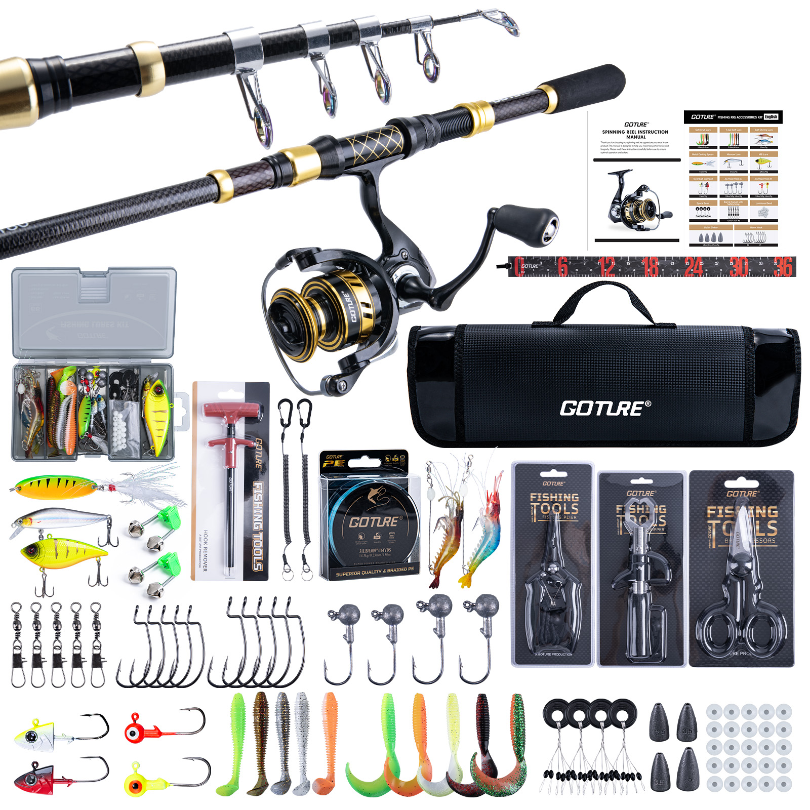 Fishing Equipment Online - Goture Carbon Telescopische Hengel Spinhengel Volledige