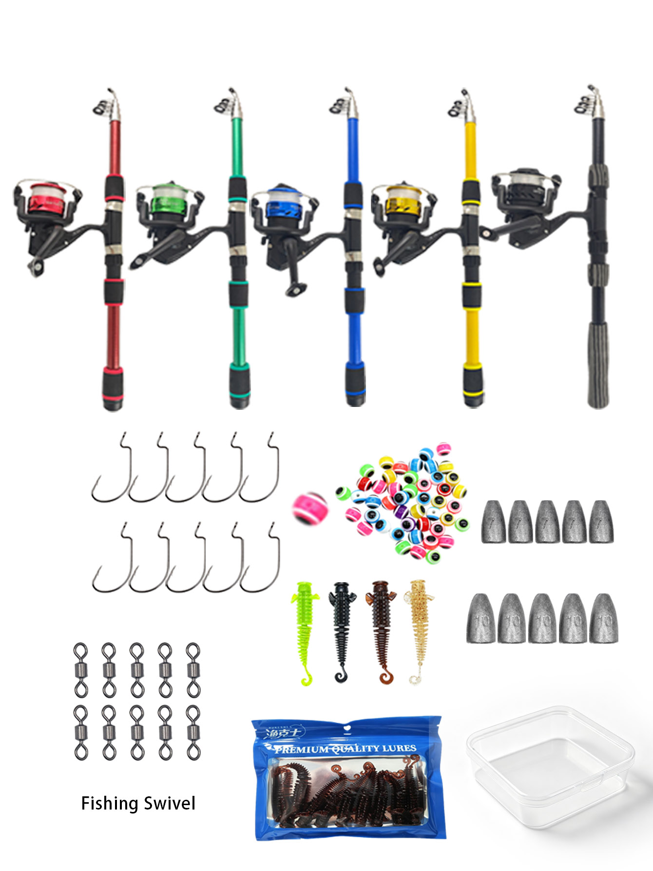 Fishing Equipment Online - 1,8m Telescopische Hengelset: Inclusief Spinhengel, Lokmiddelen,