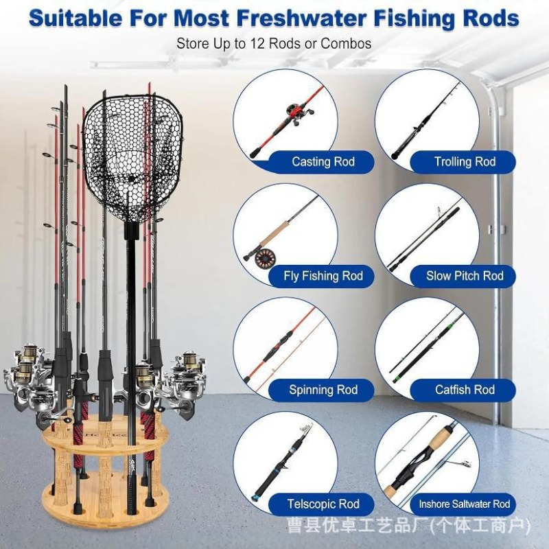 Ronde houten hengelsteun met d - Fishing Equipment Storage recensie en prijs